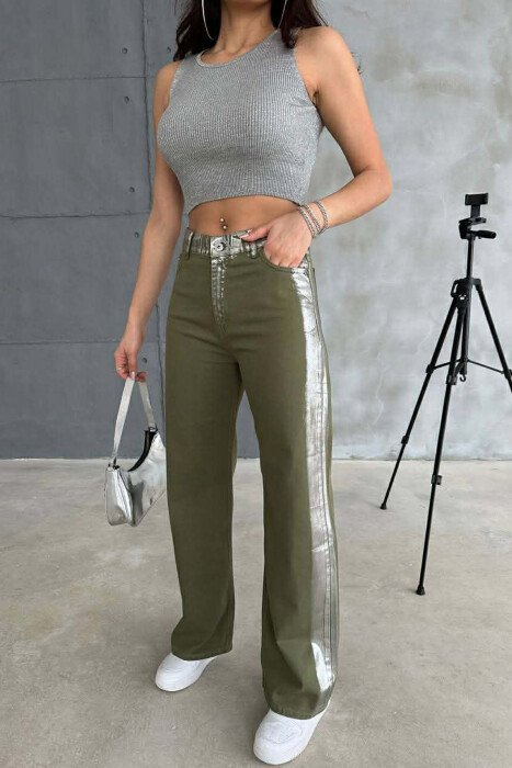 DENIM SILVER DETAILS WIDE LEG WOMEN JEANS GREEN/JESHILE - 1