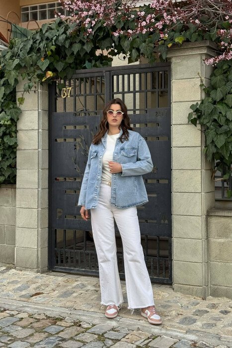 DENIM SIMPLE BUTTONED WOMEN JACKET LIGHTBLUE/BZ - 1
