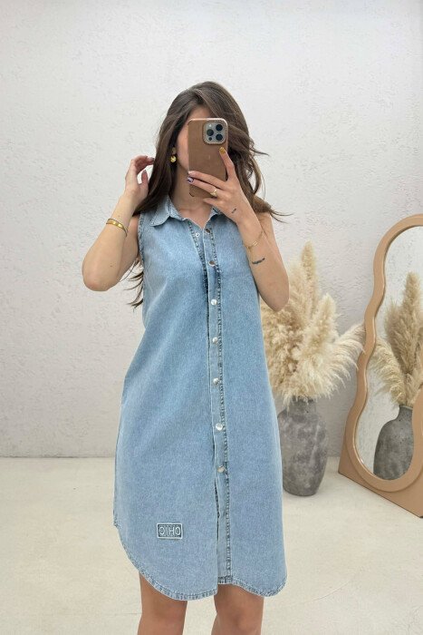 DENIM SLEEVLESS BUTTONED WOMAN DRESS BLUE/BLU - 3