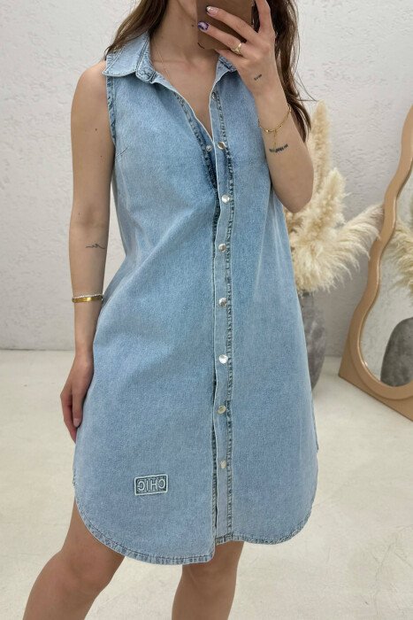 DENIM SLEEVLESS BUTTONED WOMAN DRESS BLUE/BLU - 4