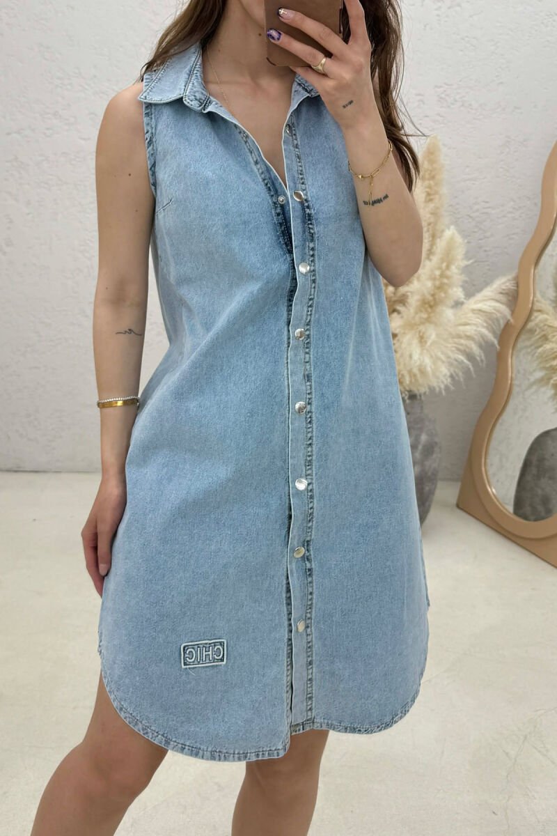 DENIM SLEEVLESS BUTTONED WOMAN DRESS BLUE/BLU - 4
