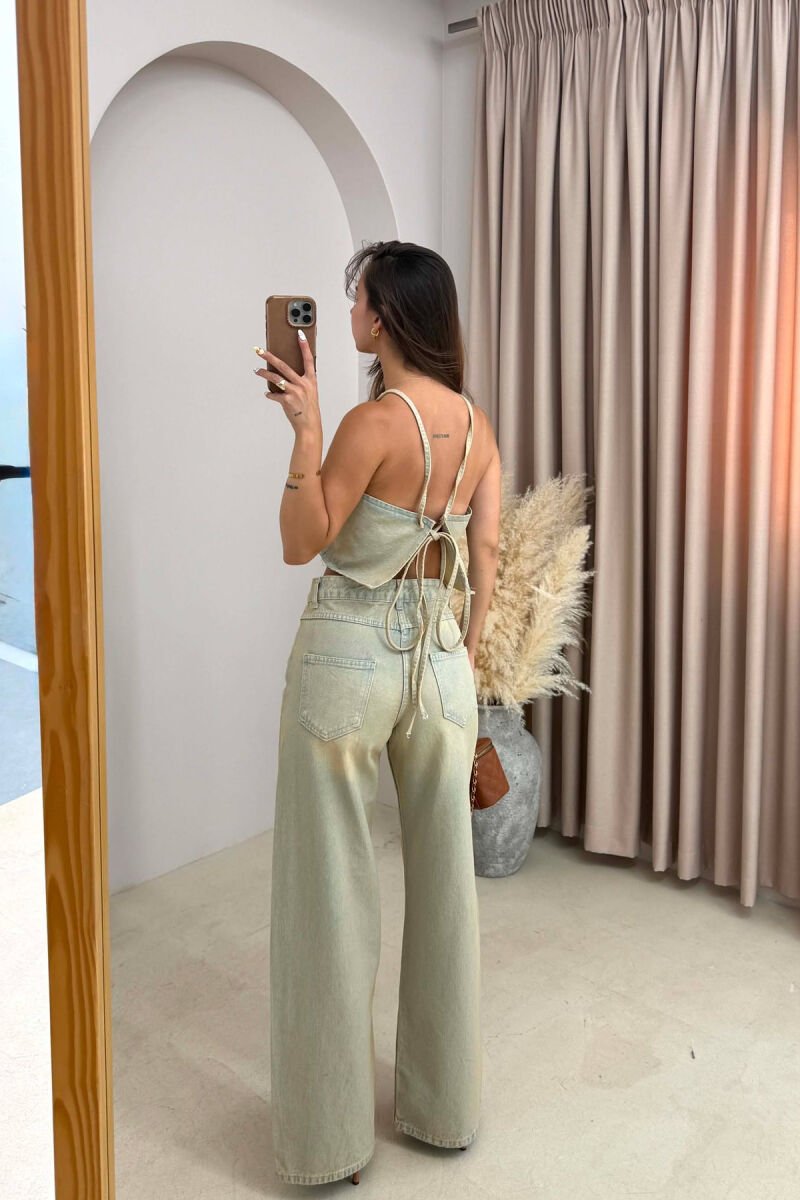 DENIM TANK TOP + JEANS WOMAN SET BEIGE/BEZHE - 2