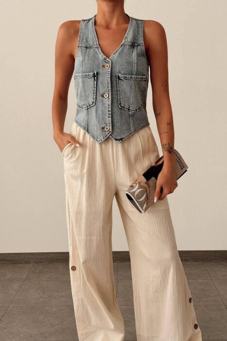 DENIM WOMAN VEST LIGHTBLUE/BZ - 2