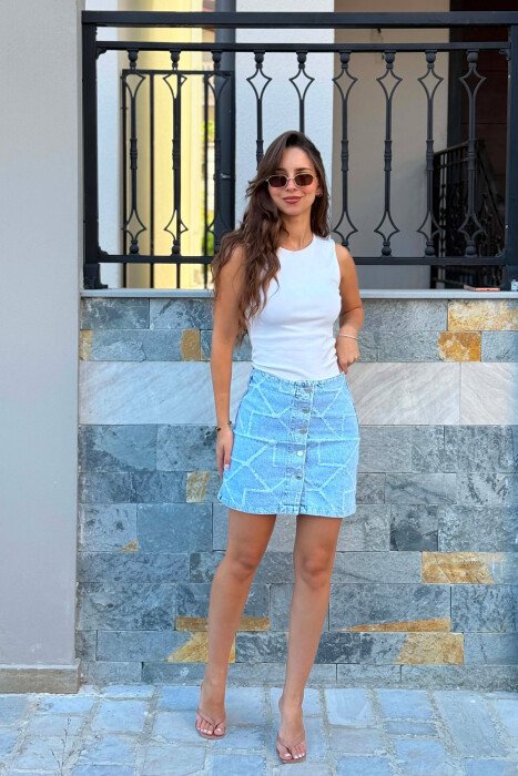 DESIGNED DENIM WOMAN SKIRT LIGHTBLUE/BZ - KLAUDIO FASHION