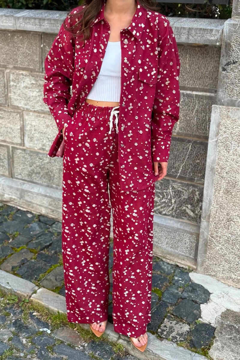 DESIGNED FRONT POCKETS SHIRT + TROUSERS WOMAN SET BURGUNDY/VISHNJE - 3