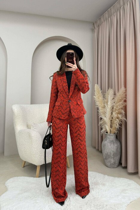 DESIGNED JACKET+TROUSERS WOMEN SET BRICK/TULLE - KLAUDIO FASHION