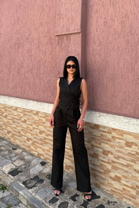 DESIGNED LACING VEST + TROUSERS WOMAN SET DARK BROWN/KAE - 1