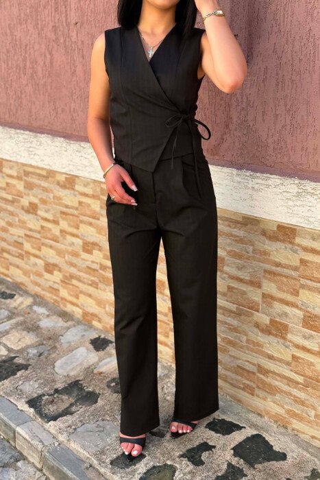 DESIGNED LACING VEST + TROUSERS WOMAN SET DARK BROWN/KAE - 4