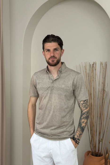 DESIGNED POLO NECK MEN T-SHIRT BEIGE/BEZHE - KLAUDIO FASHION