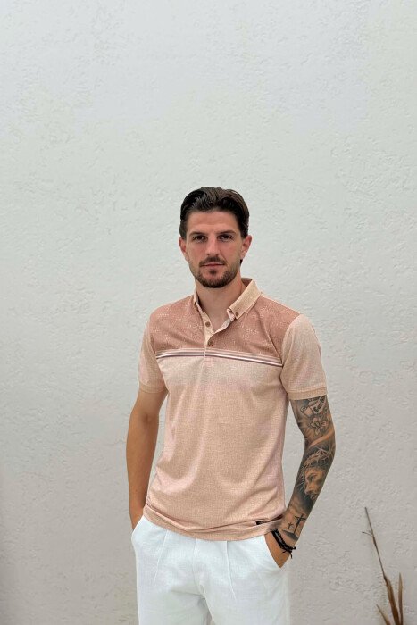 T-SHIRT ME DIZAJN DHE JAKE POLO PER MEHSKLUIJ NE NGJYRE BEZHE - KLAUDIO FASHION