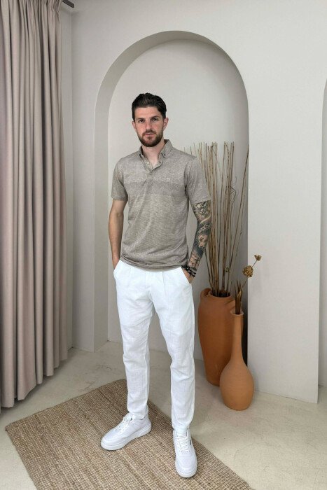 DESIGNED POLO NECK MEN T-SHIRT BEIGE/BEZHE - 3