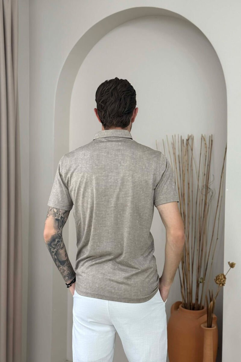 DESIGNED POLO NECK MEN T-SHIRT BEIGE/BEZHE - 4