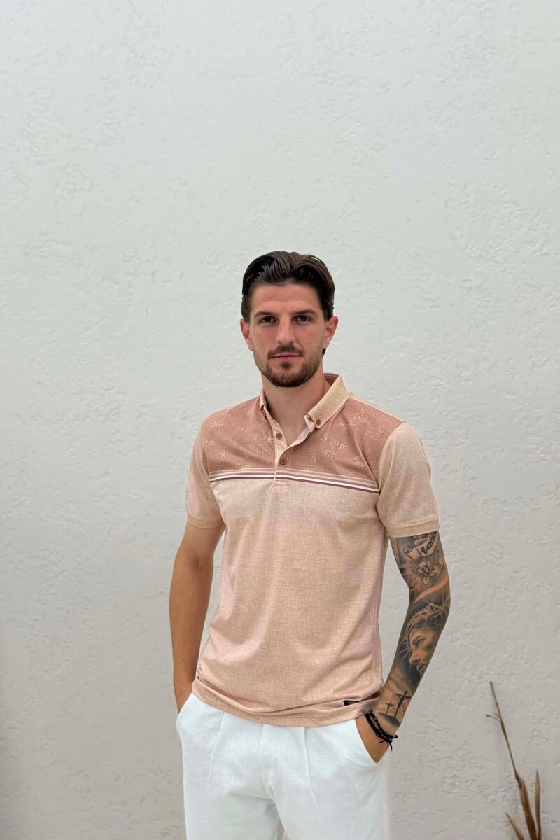 DESIGNED POLO NECK MEN T-SHIRT BEIGE/BEZHE - 1