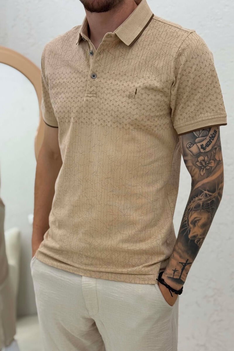 DESIGNED POLO NECK MEN T-SHIRT BEIGE/BEZHE - 2