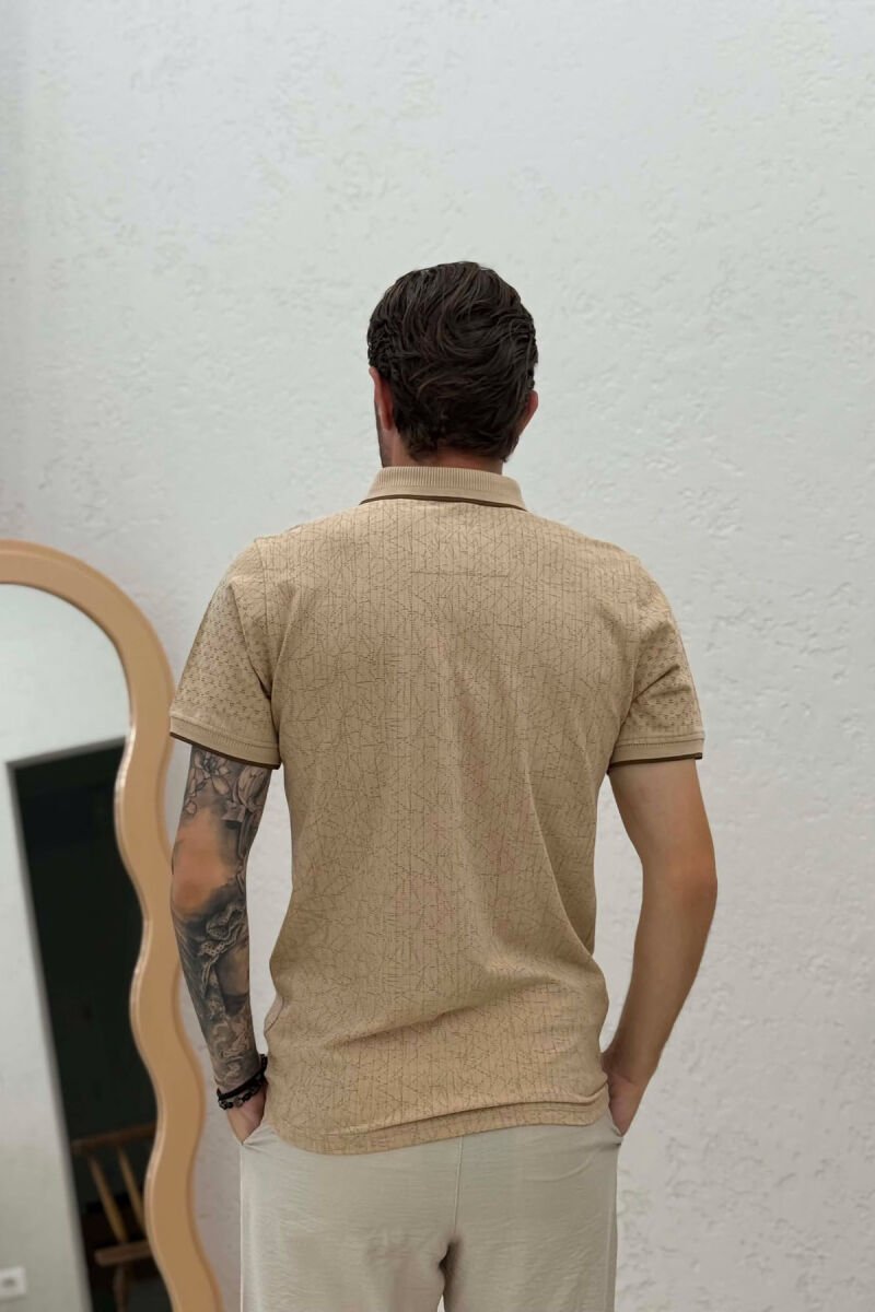 DESIGNED POLO NECK MEN T-SHIRT BEIGE/BEZHE - 4