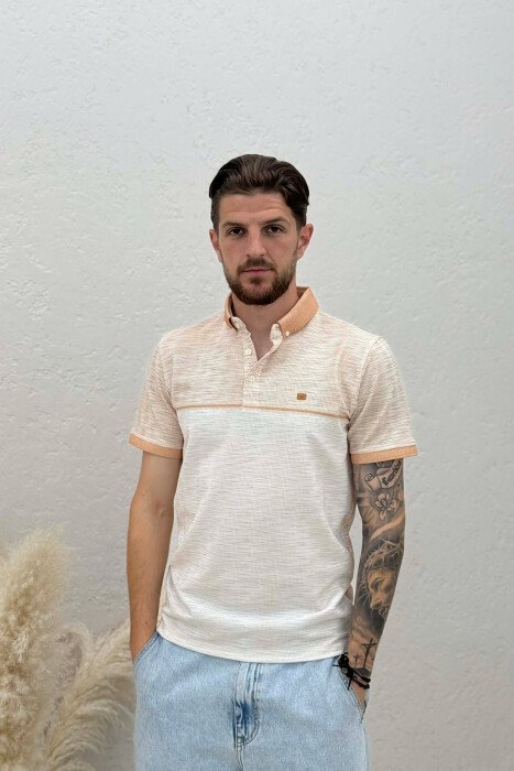 DESIGNED POLO NECK MEN T-SHIRT BEIGE/BEZHE - 1