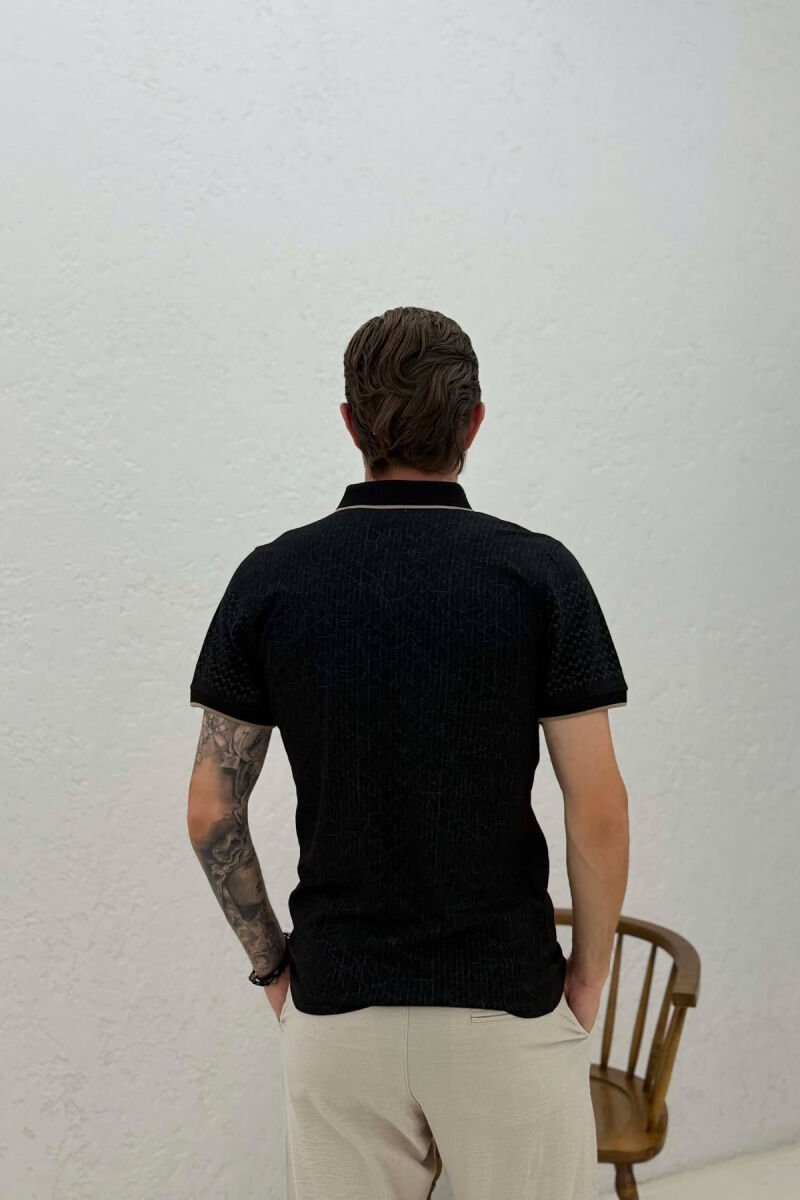 DESIGNED POLO NECK MEN T-SHIRT BLACK/ E ZEZE - 2