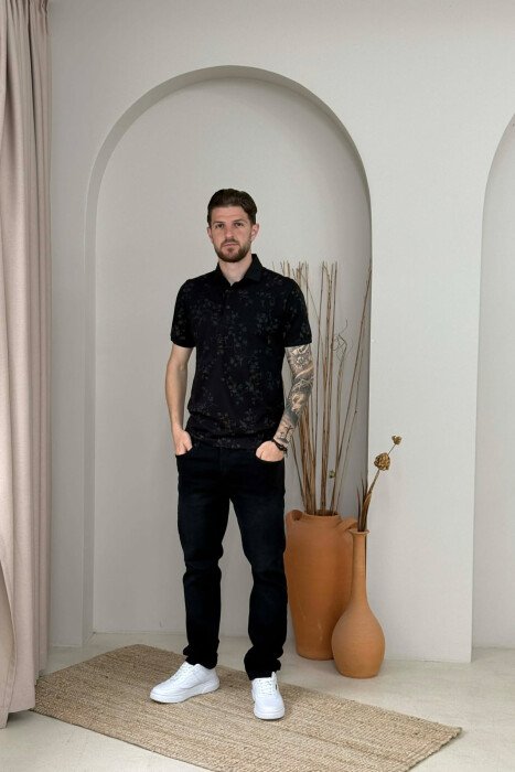 DESIGNED POLO NECK MEN T-SHIRT BLACK/ E ZEZE - 3