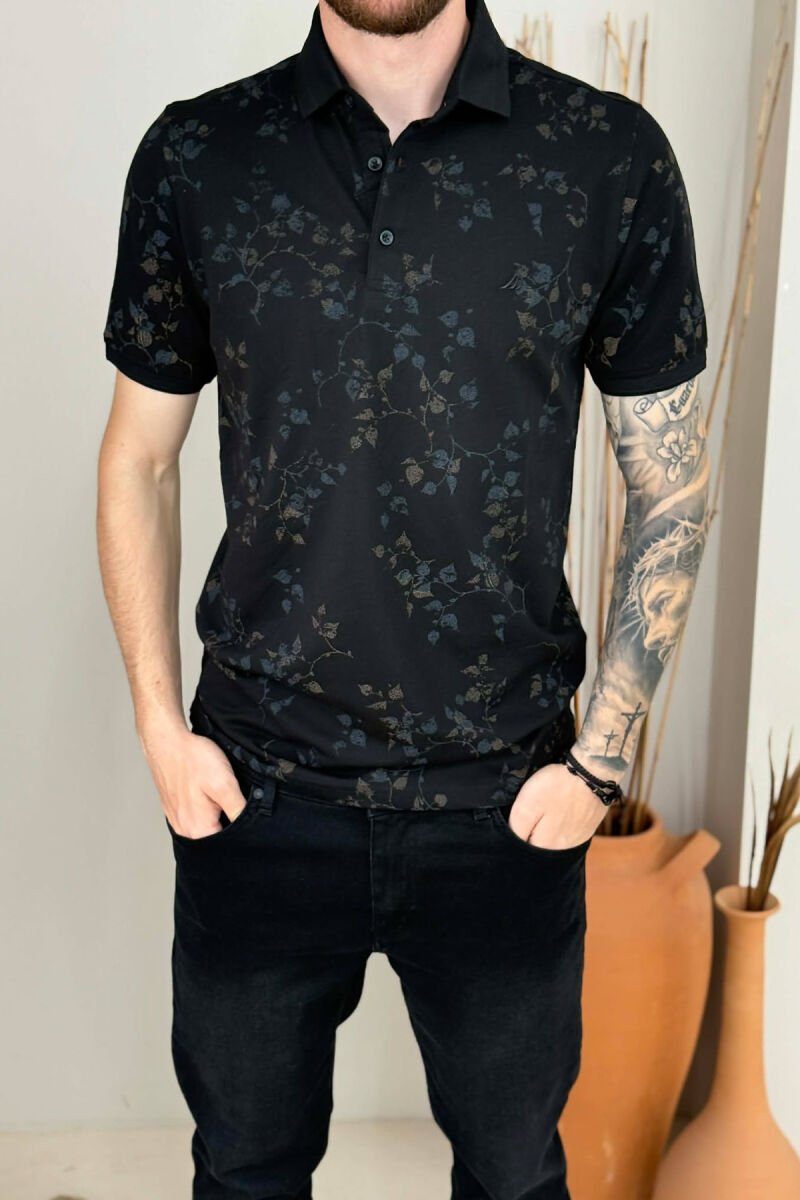 DESIGNED POLO NECK MEN T-SHIRT BLACK/ E ZEZE - 4