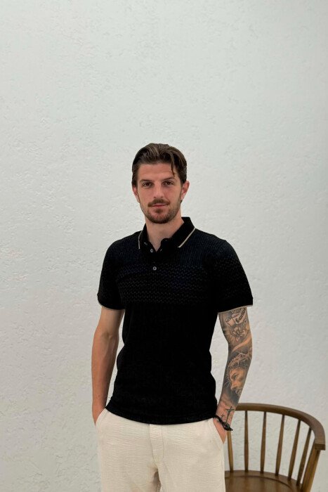 DESIGNED POLO NECK MEN T-SHIRT BLACK/ E ZEZE 
