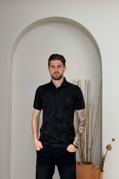 DESIGNED POLO NECK MEN T-SHIRT BLACK/ E ZEZE 