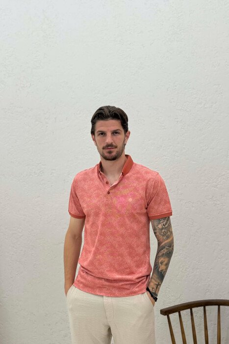 DESIGNED POLO NECK MEN T-SHIRT BRICK/TULLE - 1