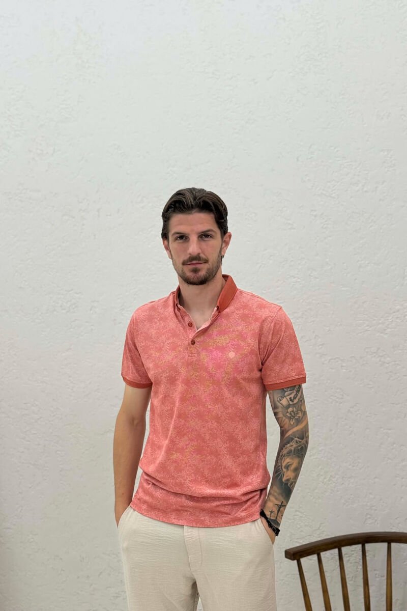 DESIGNED POLO NECK MEN T-SHIRT BRICK/TULLE - 1