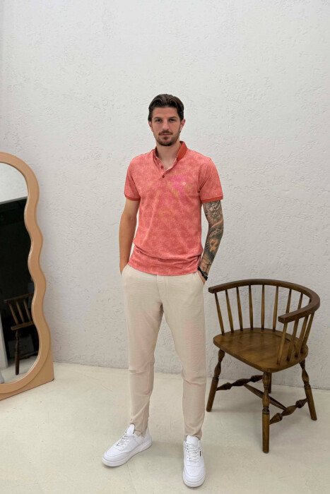 DESIGNED POLO NECK MEN T-SHIRT BRICK/TULLE - 3