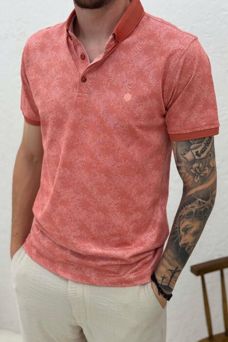 DESIGNED POLO NECK MEN T-SHIRT BRICK/TULLE - 4