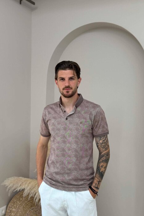 DESIGNED POLO NECK MEN T-SHIRT BROWN/KAFE - KLAUDIO FASHION