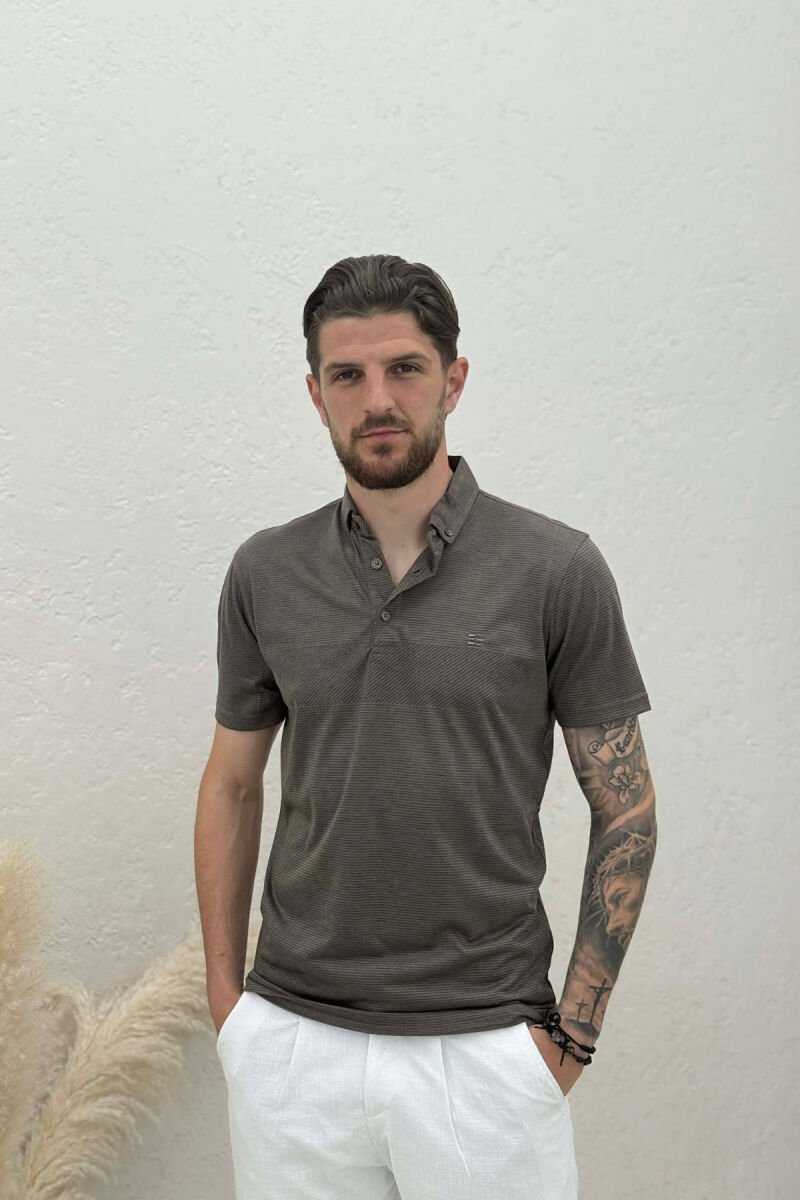 DESIGNED POLO NECK MEN T-SHIRT BROWN/KAFE - 1
