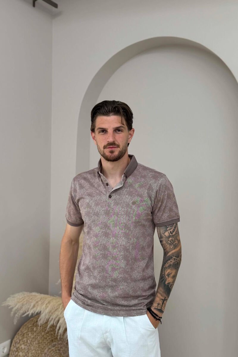 DESIGNED POLO NECK MEN T-SHIRT BROWN/KAFE - 1