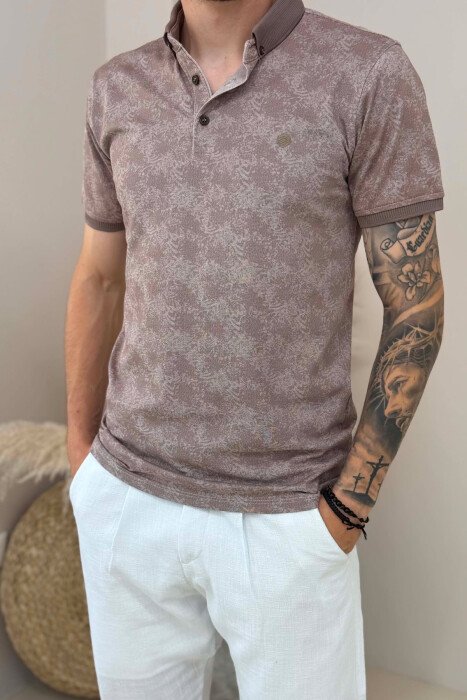 DESIGNED POLO NECK MEN T-SHIRT BROWN/KAFE - 2