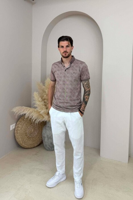 DESIGNED POLO NECK MEN T-SHIRT BROWN/KAFE - 3