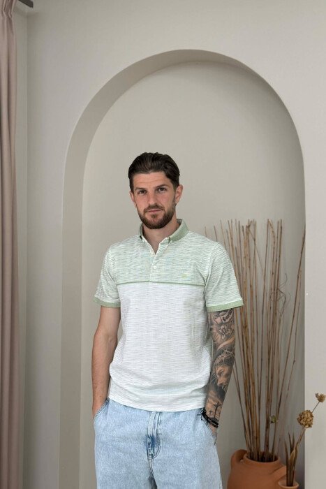 T-SHIRT ME DIZJAN DHE JAKE POLO PER MESHKUJ NE NGJYRE JESHILE - KLAUDIO FASHION