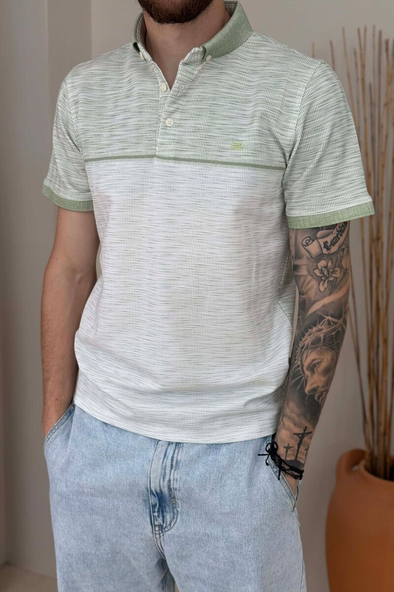 DESIGNED POLO NECK MEN T-SHIRT GREEN/JESHILE - 2