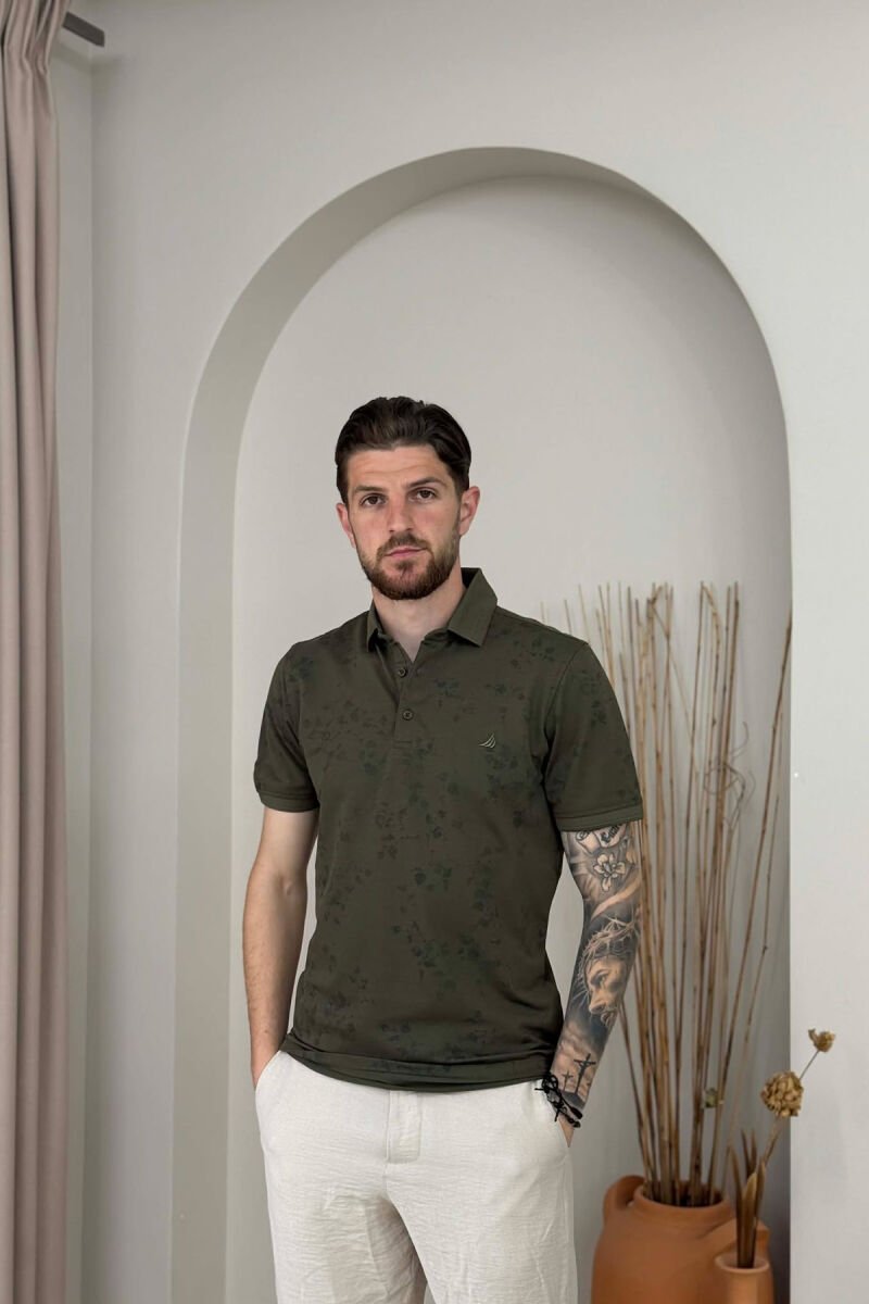 DESIGNED POLO NECK MEN T-SHIRT GREEN/JESHILE - 1