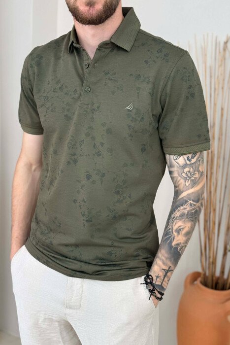 DESIGNED POLO NECK MEN T-SHIRT GREEN/JESHILE - 2
