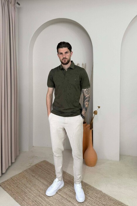DESIGNED POLO NECK MEN T-SHIRT GREEN/JESHILE - 3