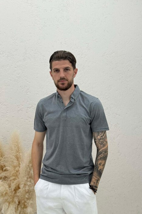 DESIGNED POLO NECK MEN T-SHIRT GREY/GRI - KLAUDIO FASHION