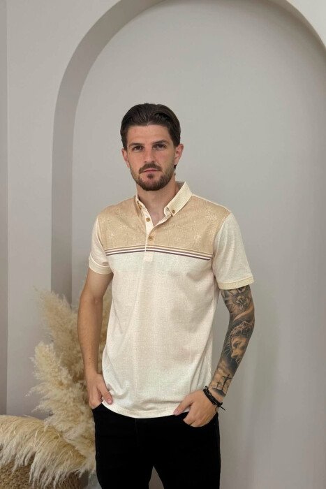 T-SHIRT ME DIZAJN DHE JAKE POLO PER MEHSKLUIJ NE NGJYRE BEZHE TE ZBARDHUR - KLAUDIO FASHION