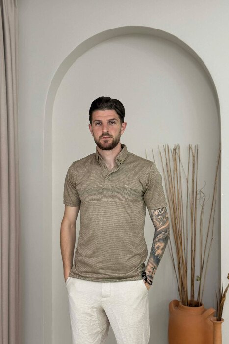 DESIGNED POLO NECK MEN T-SHIRT LIGHT BROWN/KAZB - KLAUDIO FASHION