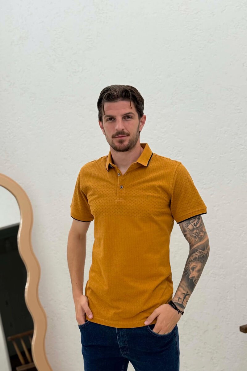 DESIGNED POLO NECK MEN T-SHIRT LIGHT BROWN/KAZB - 1