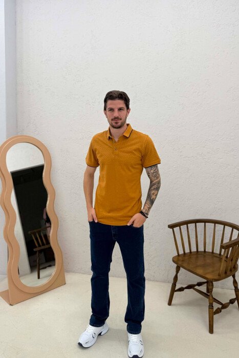 DESIGNED POLO NECK MEN T-SHIRT LIGHT BROWN/KAZB - 3