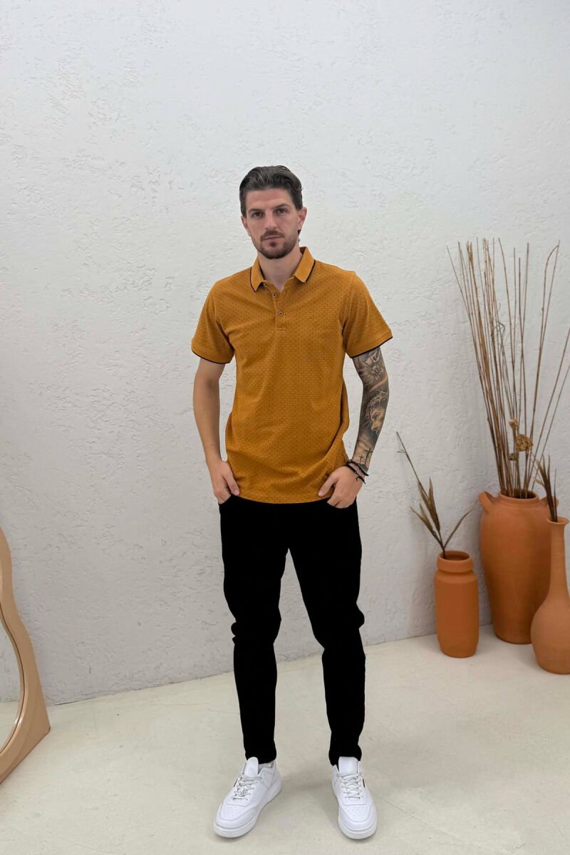 DESIGNED POLO NECK MEN T-SHIRT LIGHT BROWN/KAZB - 3