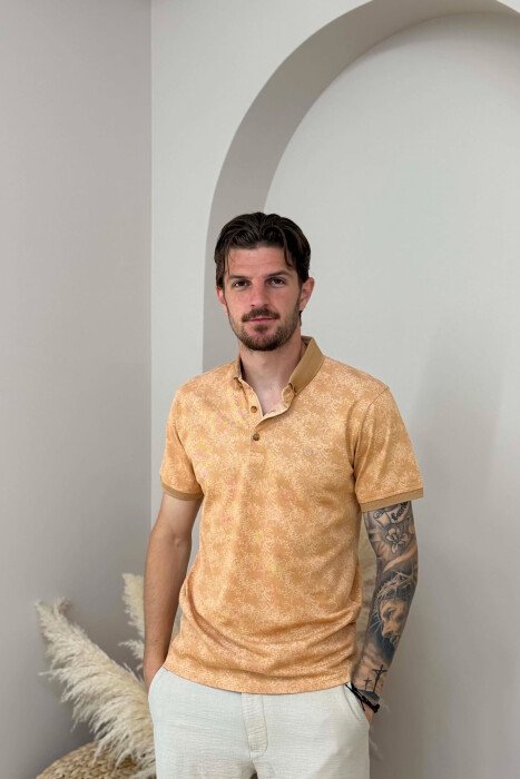 DESIGNED POLO NECK MEN T-SHIRT LIGHT BROWN/KAZB - 1