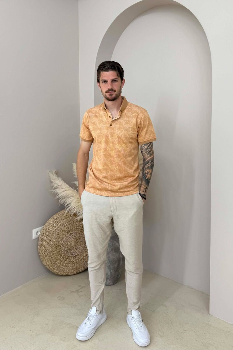 DESIGNED POLO NECK MEN T-SHIRT LIGHT BROWN/KAZB - 3