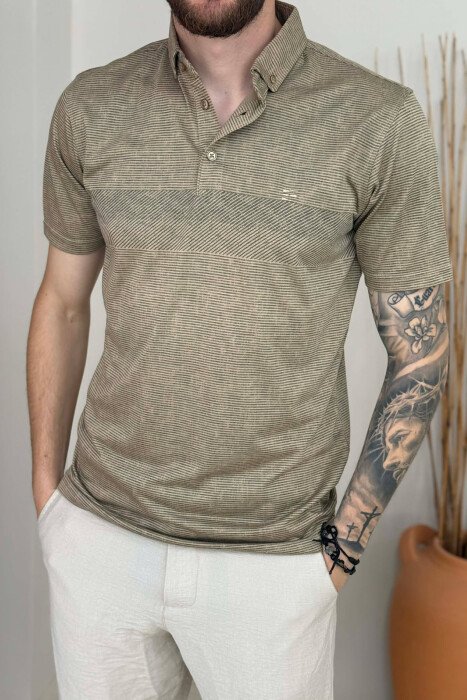 DESIGNED POLO NECK MEN T-SHIRT LIGHT BROWN/KAZB - 2