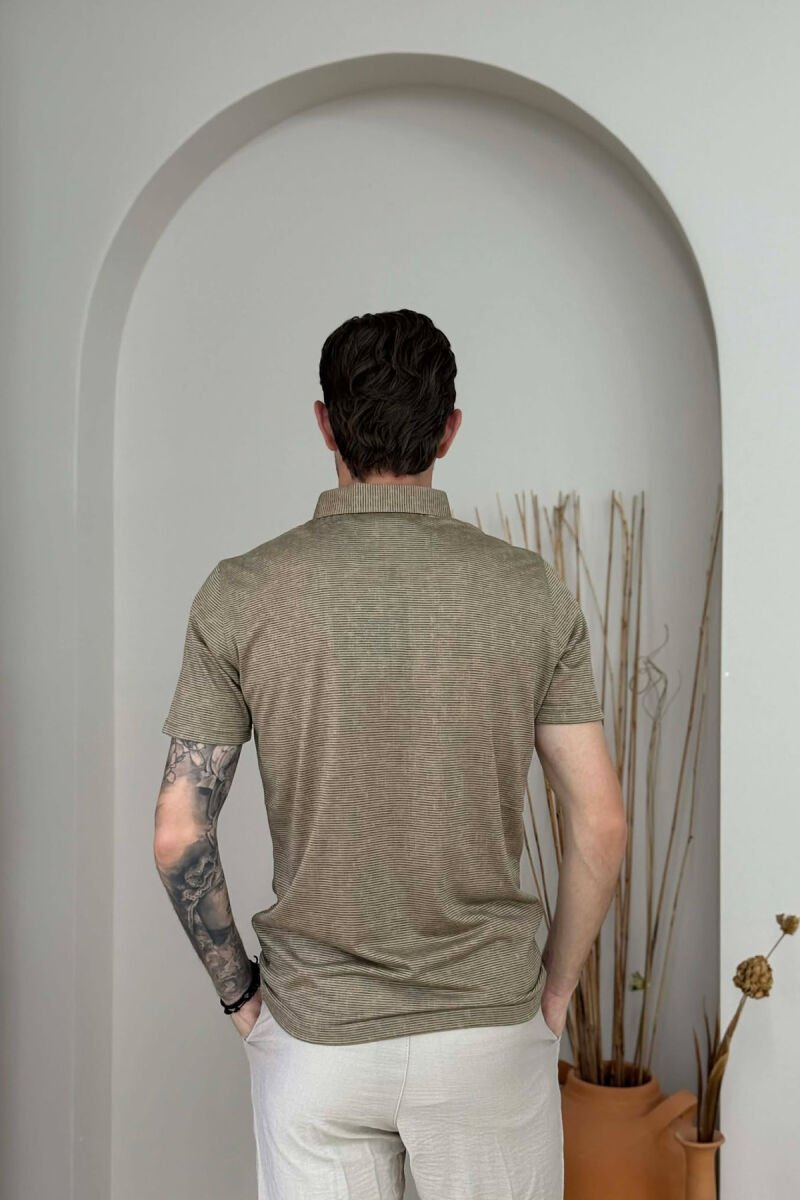 DESIGNED POLO NECK MEN T-SHIRT LIGHT BROWN/KAZB - 4