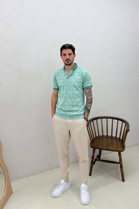 DESIGNED POLO NECK MEN T-SHIRT MINT/MENTE - 3